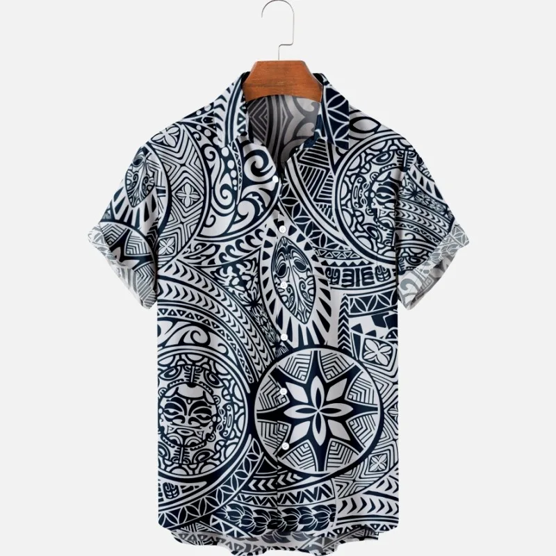 2022 New Men's Casual Breathable Tops Customizable Fashion Samoa Totem Tattoo Style With Pockets (US Sizes XS-6XL)