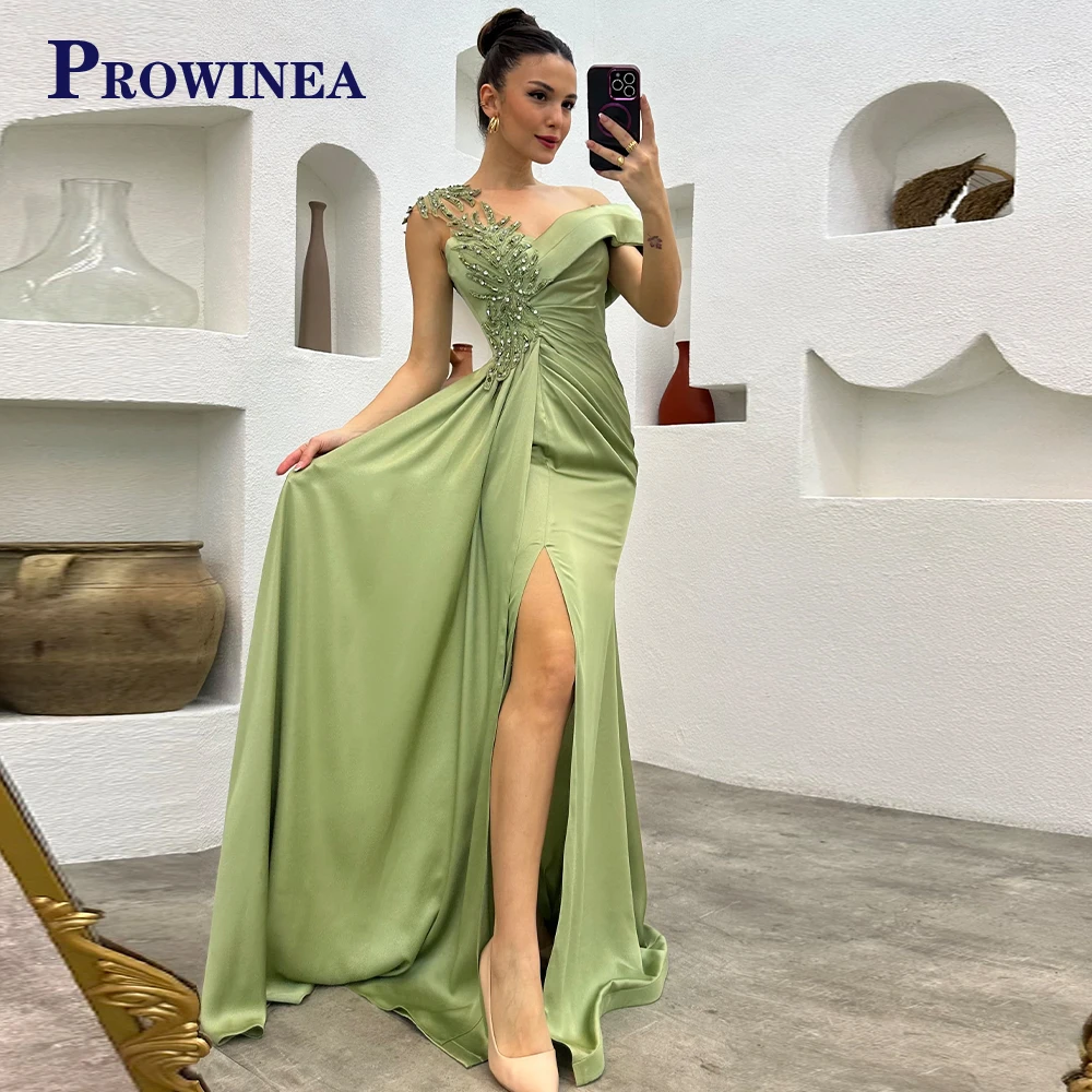 

Prowinea V-Neck Crystal Attractive Evening Dresses Long Luxury Celebrity Floral Print Pleat Made To Order Vestido De Fiesta Slit