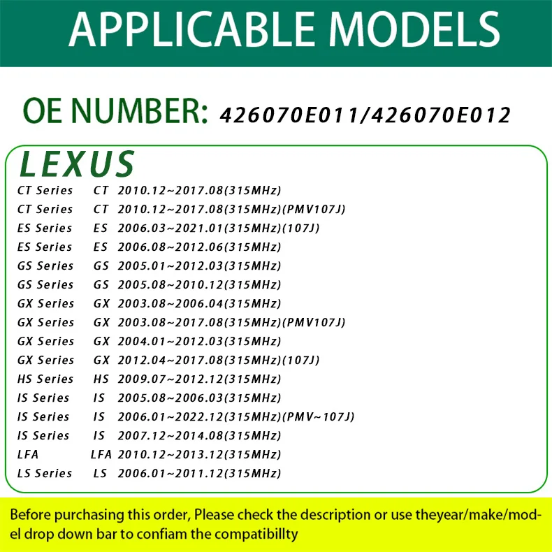 Досуперса 4260733021 / 4260733022 Датчик TPMS для серии CT ES Серия GS GX HS IS LFA LS IQ TC