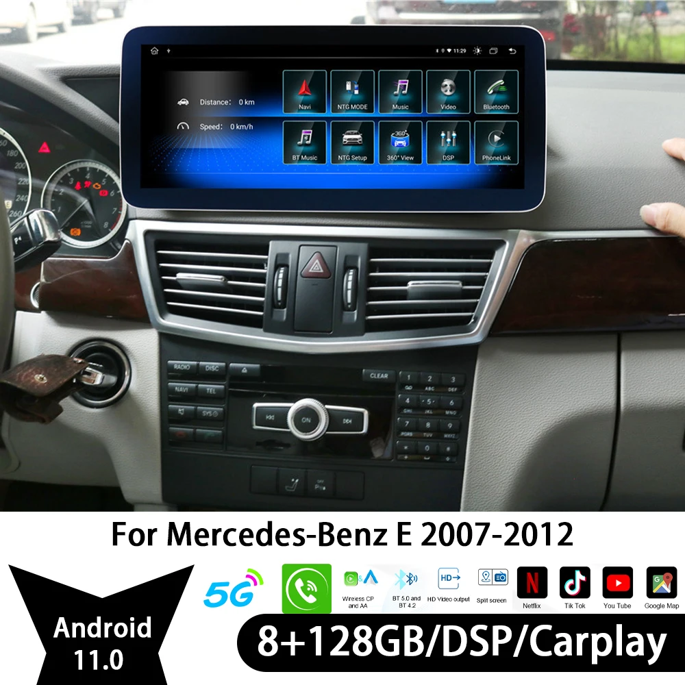 

Car Bluetooth Radio Wireless Carplay 2Din Android11 Video Players Audio 8+128G For Mercedes Benz E 2007 2008 2009 2010 2011 2012