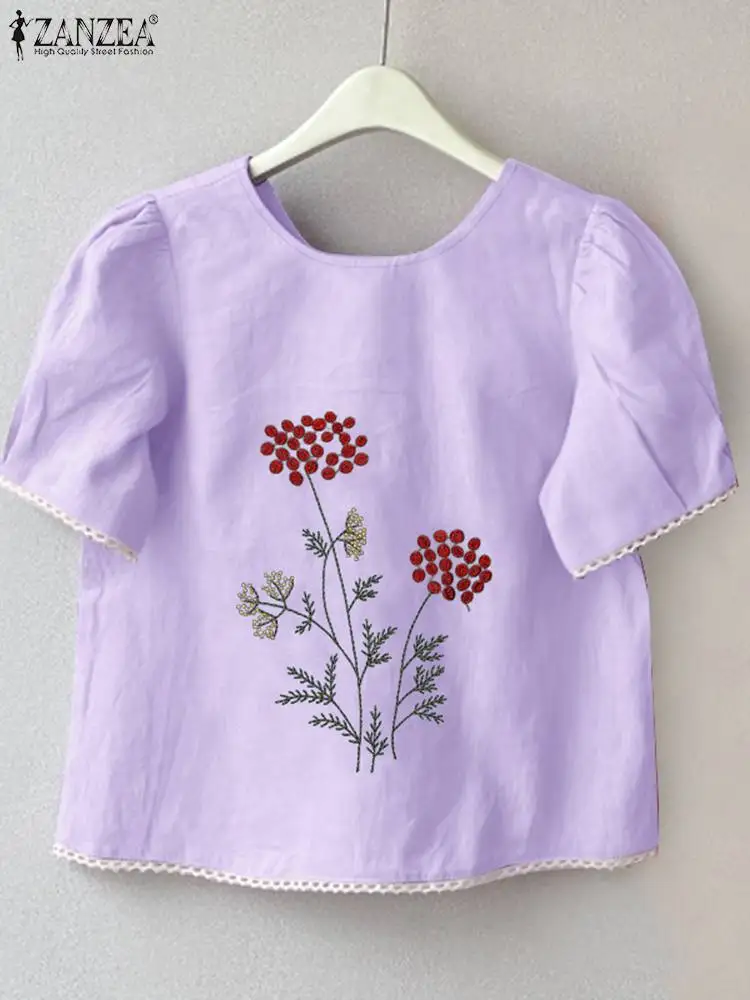 Блузка ZANZEA женская с цветочной вышивкой повседневный топ коротким