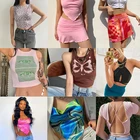 Женская футболка с корсетом Y2k, винтажная одежда с коротким рукавом, Повседневная экзотическая майка большого размера