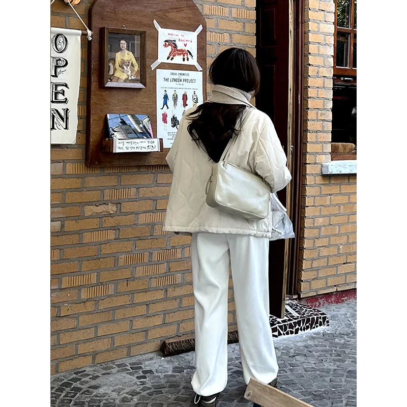 Bump Color Gourd Grain Cotton Women 2022 Autumn Winter New Round Neck Single Breasted Windproof Cotton Jacket