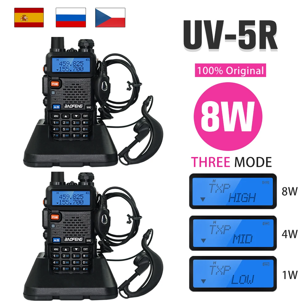 Original Baofeng uv-5r Walkie talkie 5W 128CH Dual Band VHF&UHF 136-174 & 400-520MHz Two Way Radio Hotel Restaurant Supermarket