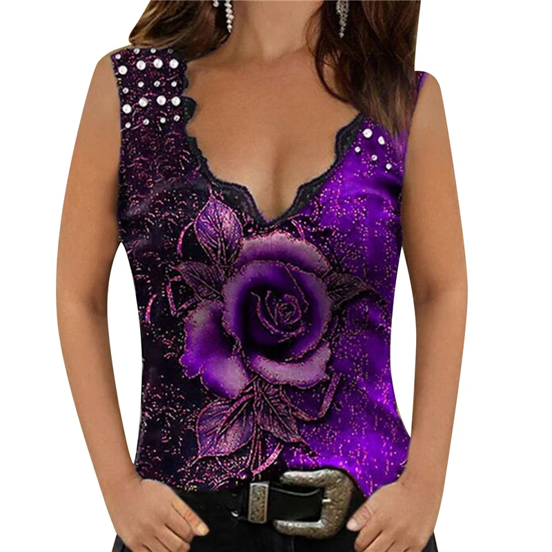 

Spring And Summer T-Shirt New Casual Fashion V-Neck Printed Sexy Camisole Sleeveless Women's Clothing