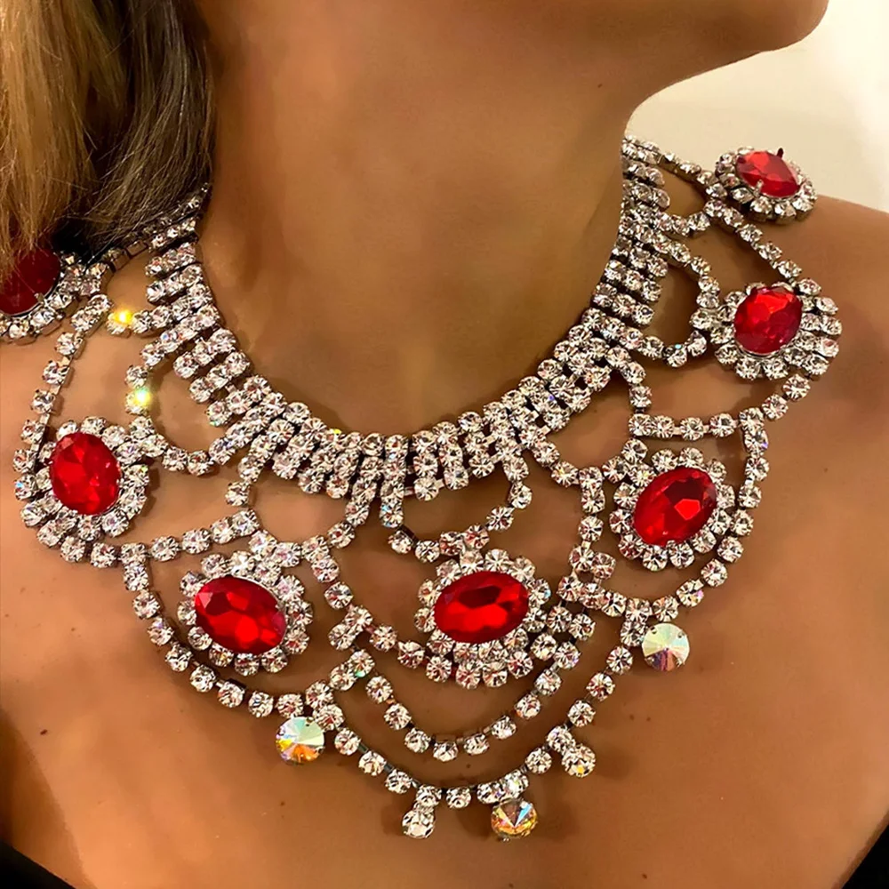 

Stonefans Boutique Large Rhinestone Choker Necklace Wedding Bridal Big Bib Jewelry Vintage Chunky Chain Crystal Collar Necklace