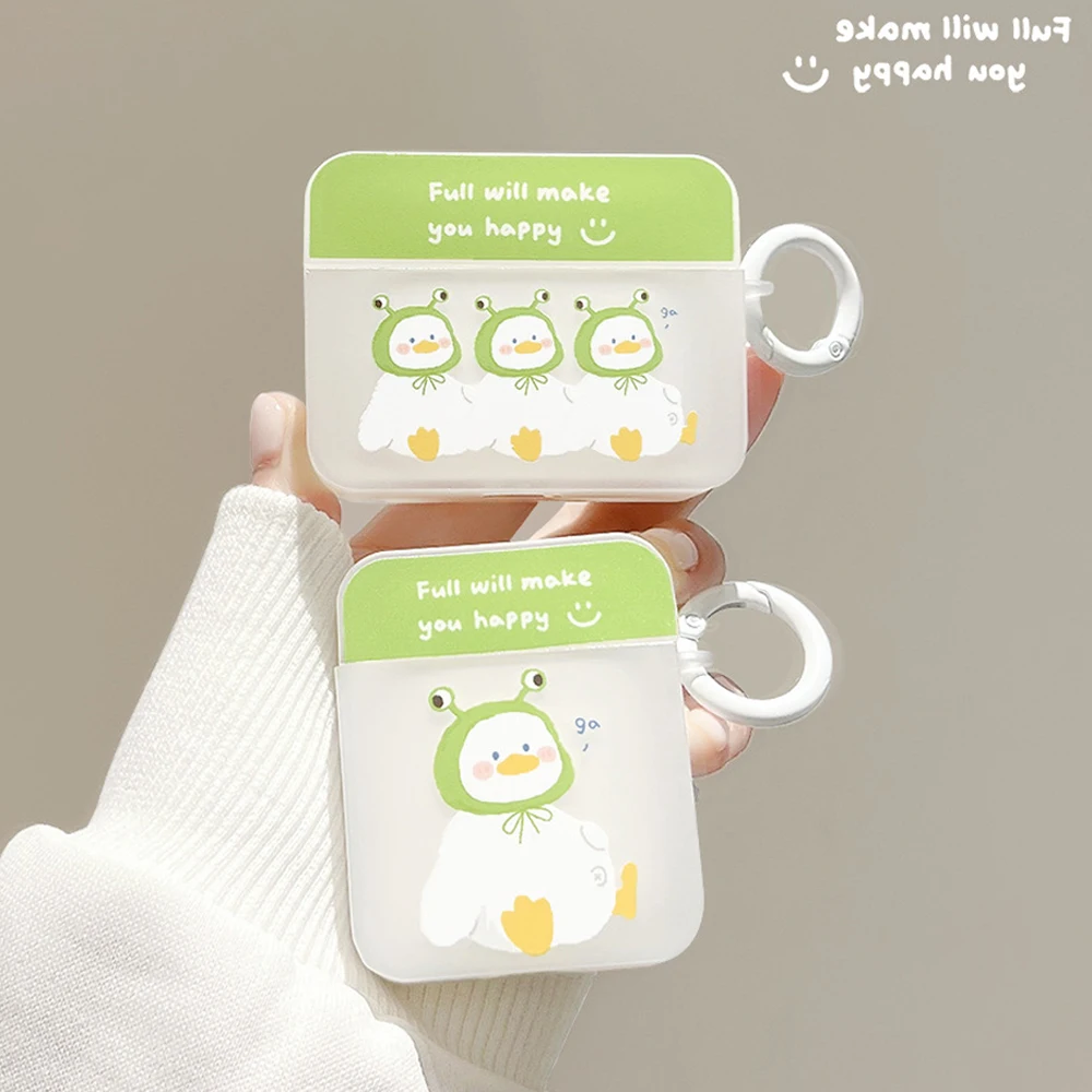 

Green Happy Duck Square Shockproof Cartoon Cute Earphone Case For Apple Airpod Pro 3 2 1 Wireless Bluetooth Headset Ins Box