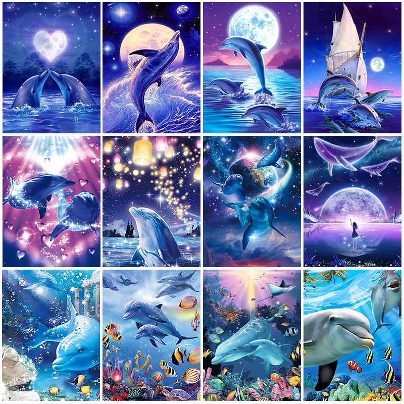 

5D Diamond Painting Embroidery Mosaic Animals Dolphin Sea Rhinestones Round Drill Cross Stitch Art Craft Home Decor Gifts