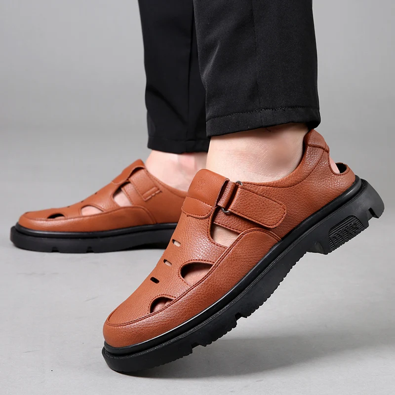 Лето 2023 мужская обувь из полой кожи повседневная черные коричневые повседневные