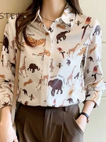animal printed women chiffon blouses female long sleeve shirts ladies office work wear tops 2022 spring blusas mujer