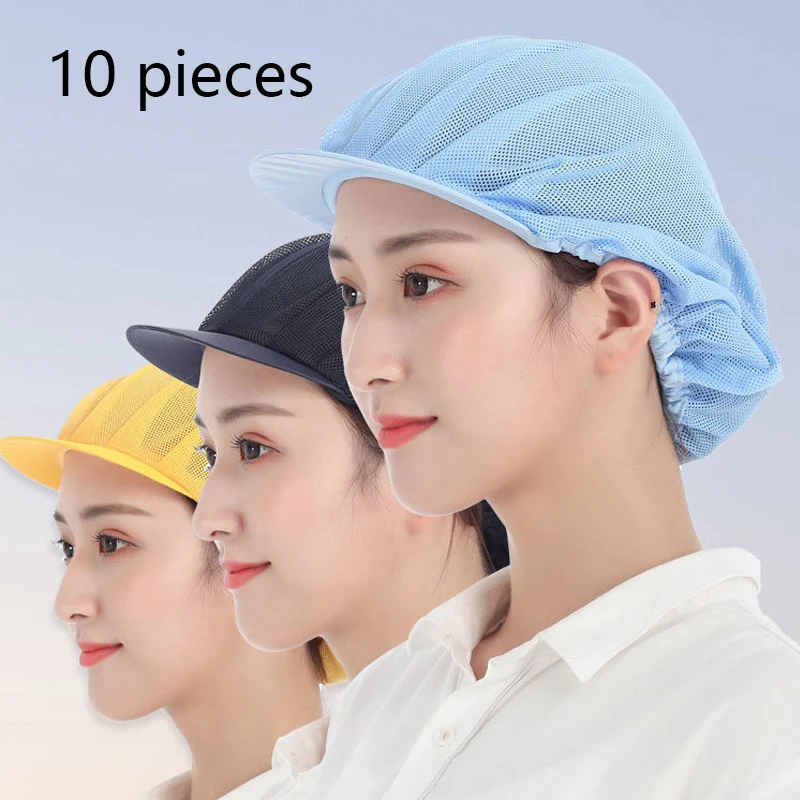 

10 Pieces Kitchen Cap Canteen Chef's Hats Workshop Mesh Hat Food Processing and Electronics Factory Worker Work Dust-Proof Caps