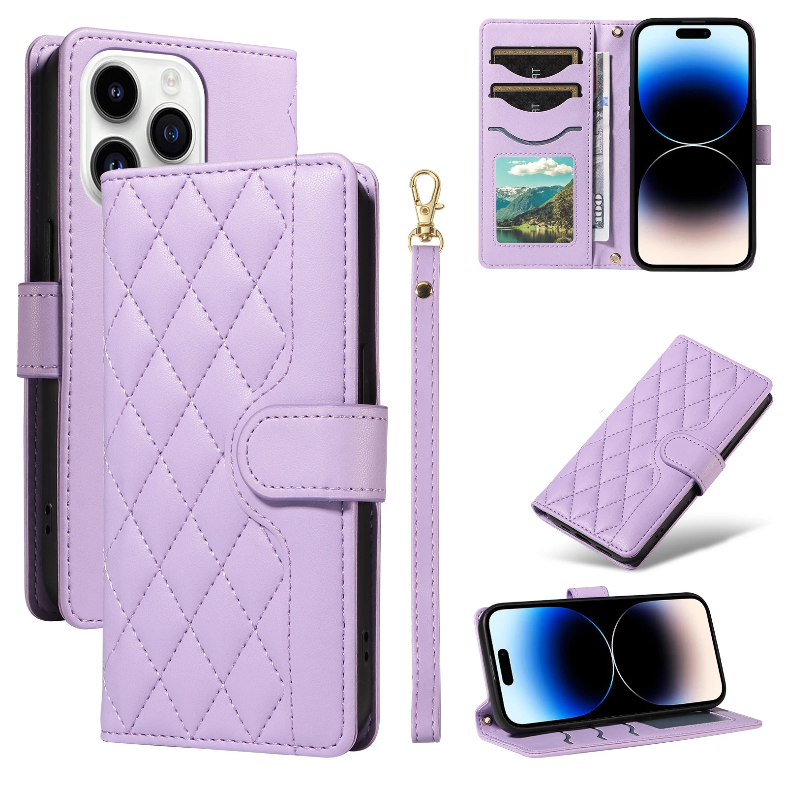 Фото Кожаный чехол-флип с ремешком и клетчатым узором для OPPO Reno 16 16F 16FS 15 Pro Max 15F 14 14F 13F 13 12F 12 11F 11 10, чехол-кошелек №4
