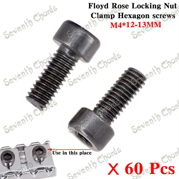

60 Pcs Black Locking Nut Clamp Hexagon screws for Electric Guitar / M4*12MM-13MM