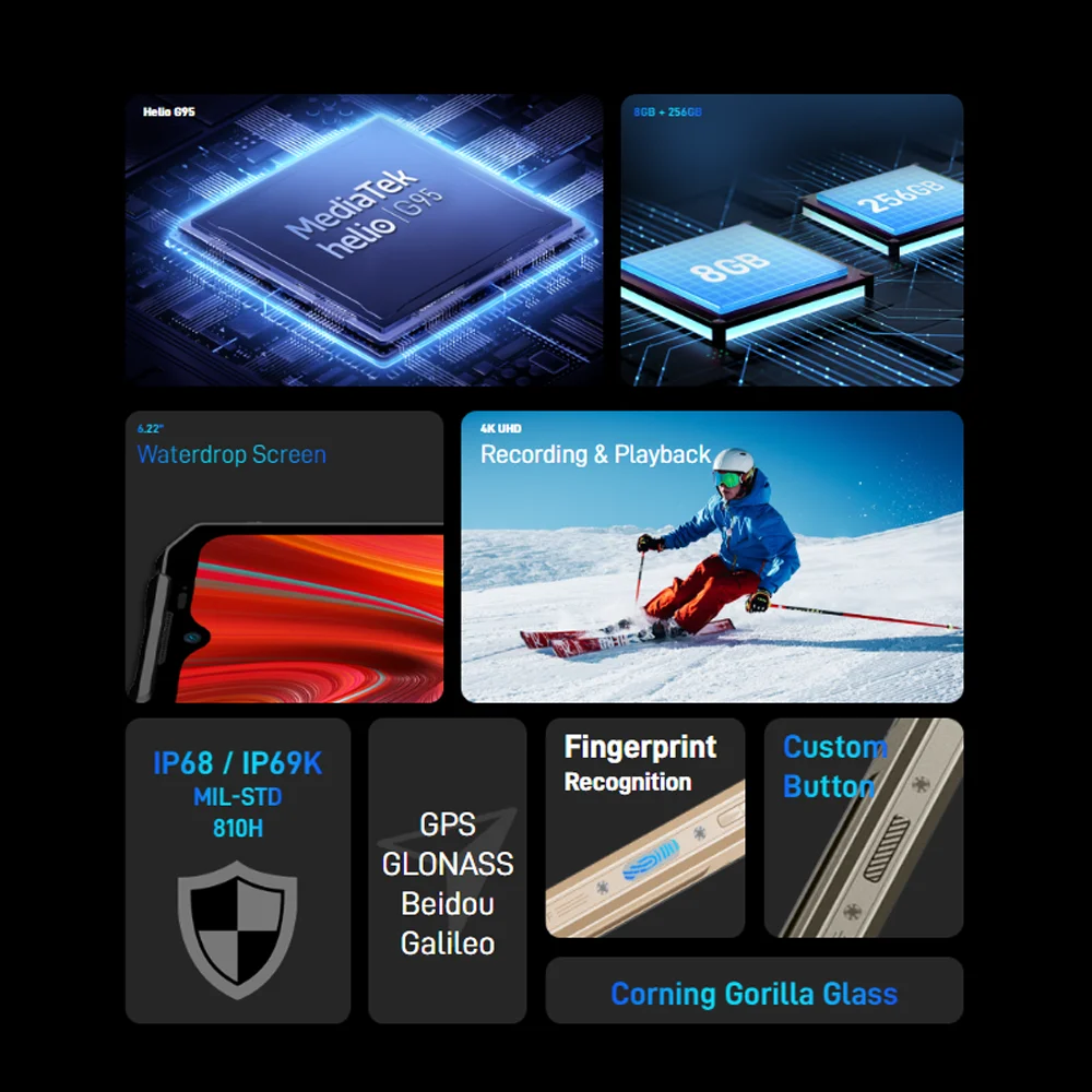 DOOGEE S96 GT IP68 Rugged Cellphone Octa Core Helio G95 Mobile Phone 6.22