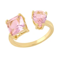punki ins fashion personality pink square teardrop cz zirconia gold color open rings for women girl beach party jewelry gift