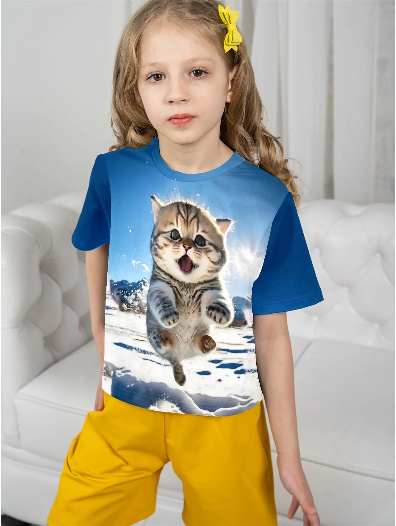 Летняя футболка с коротким рукавом для девочек 5-14 лет