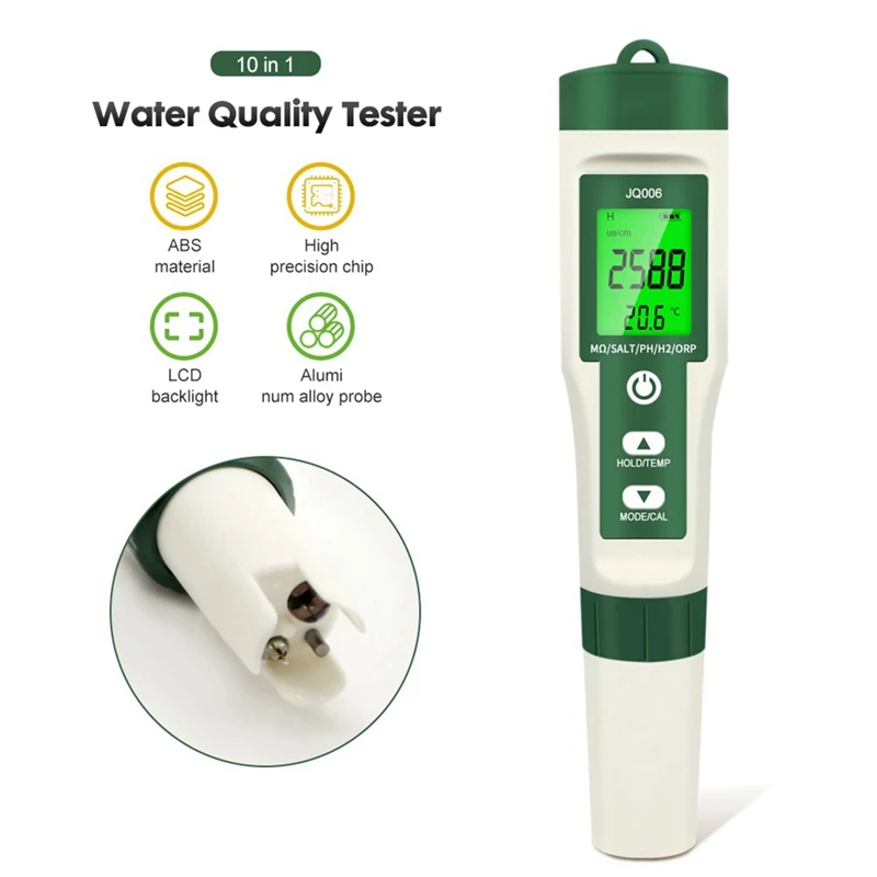 10IN1 H2/Temp/ORP/EC/TDS/Salt/S.G/PH/ ㏁ Измеритель сопротивления/плодости Приборы для анализа pH