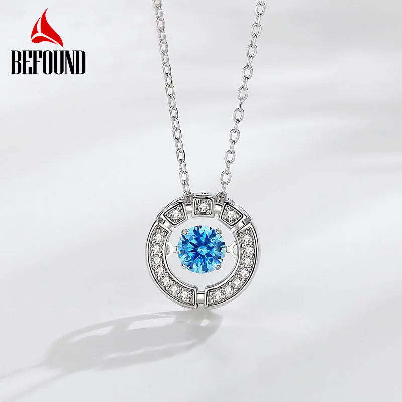 

Befound Sparkling Circle Necklace for Women 925 Sterling Silver Blue and Pink Round Zirconia Pendants Woman Fine Jewelry