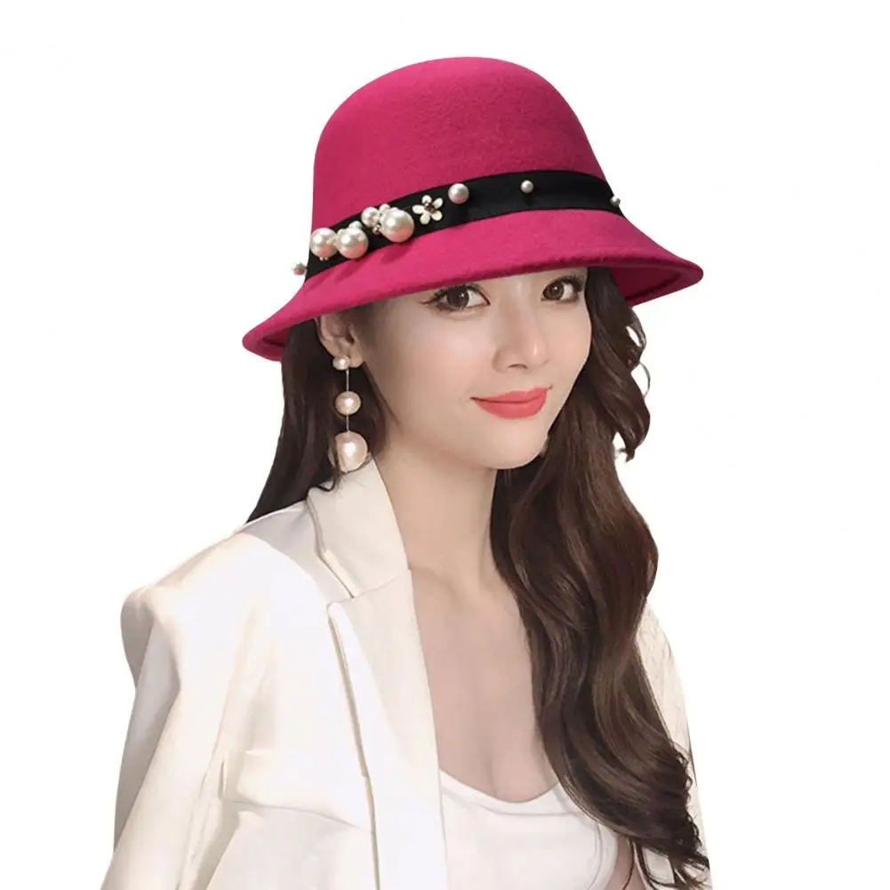 

Comfortable Women Warm Wide Brim Bucket Cloche Hat Bucket Hat Retro Decorate