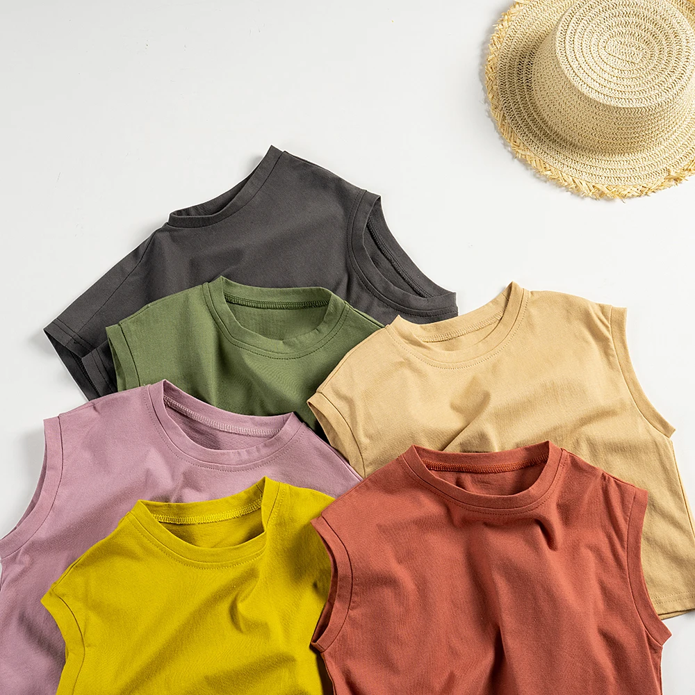 

2PCS Kids Sleeveless T-shirts Cotton Kids Clothes T Shirt Baby Girls Boys Clothes Tops T-Shirts Children Top Children Clothings