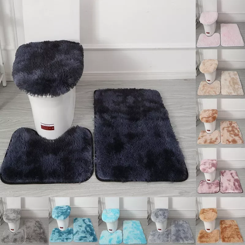 

3Pcs/Set Plush Bathroom Bath Mat Set Toilet Rugs Anti Slip Shower Carpets Set Home Toilet Lid Cover Shower Room Rug Floor Mats