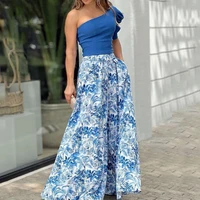 dress suit one shoulder printing soft two piece top dress set wedding top printed pant two piece sets womens two piece sets
