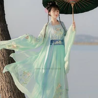 2022 chinese style woman hanfu fairy elegant dance costumes retro water sleeve chiffon embroidery dress han dynasty outfits