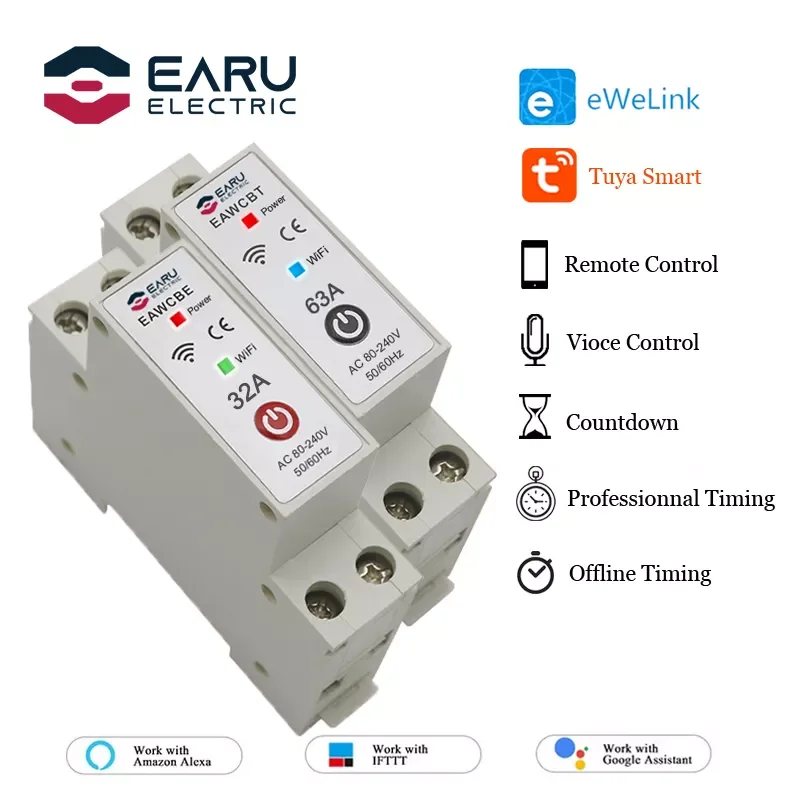 

NEW 1P 1P+N WiFi Smart Circuit Breaker Time Relay Remote Control by Smart /eWeLink App for Alexa Home Assistant