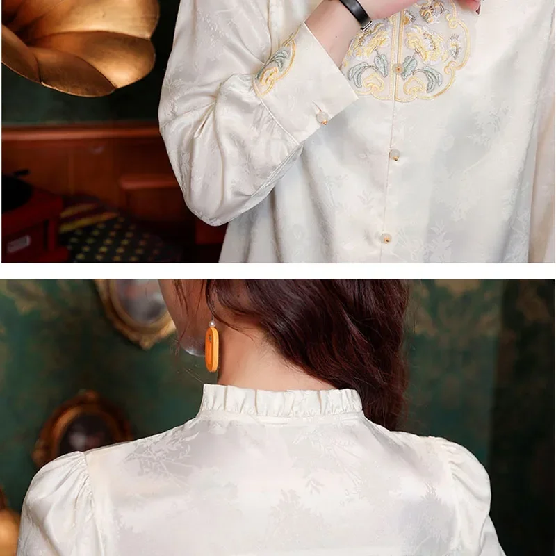 Модная женская рубашка с длинным рукавом рюшами и вышивкой блузка женские топы
