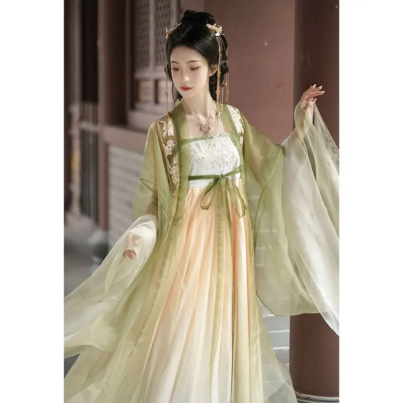 Женская блузка с вышивкой Hanfu желтая большим рукавом и Танг традиционная