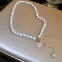 minar stylish 100 real freshwater pearl choker necklaces for women shiny cz stone white shell heart pendant necklace jewellery