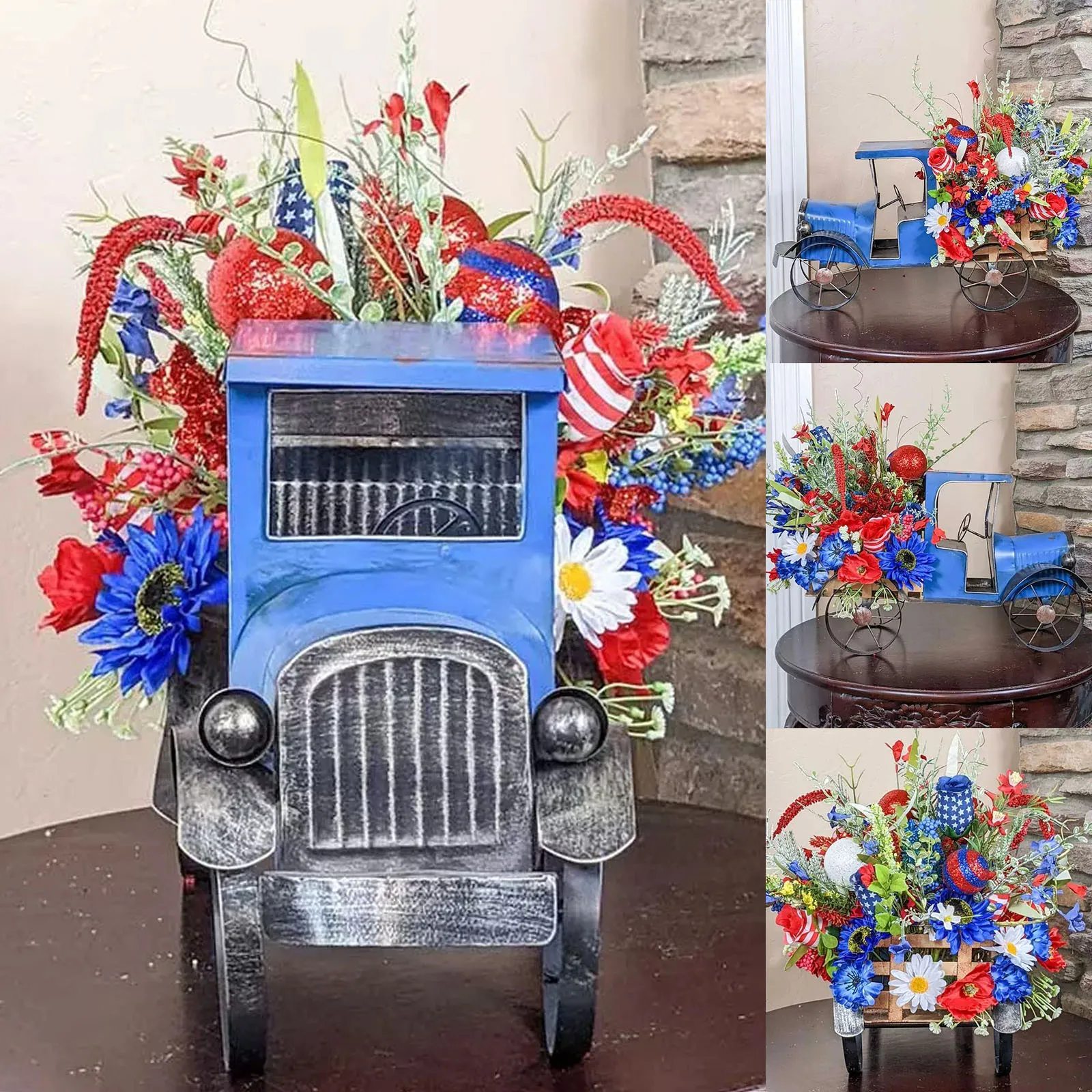 

Vintage Patriotic Truck Decor Farmhouse Truck Decoration, Decorative Tabletop Storage Patriotic Red Bicycle Farmhouse Truck