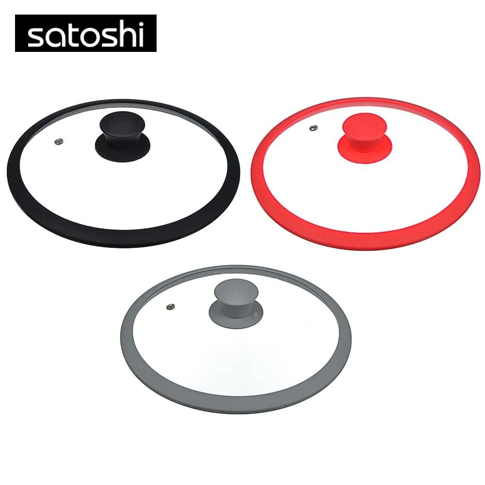 Крышка для сковороды Satoshi диаметром 28 см стекло/силикон с ручкой 3 цвета | Дом и сад