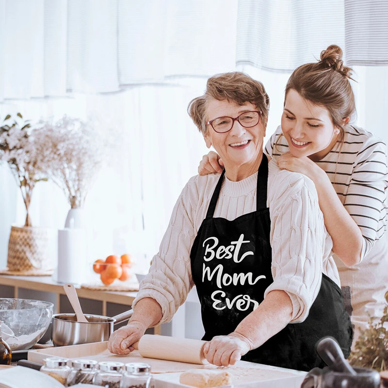 

Best mom ever Baking Cooking Apron mother's day Birthday Christmas Anniversary Wife gift present family dinner BBQ decoration