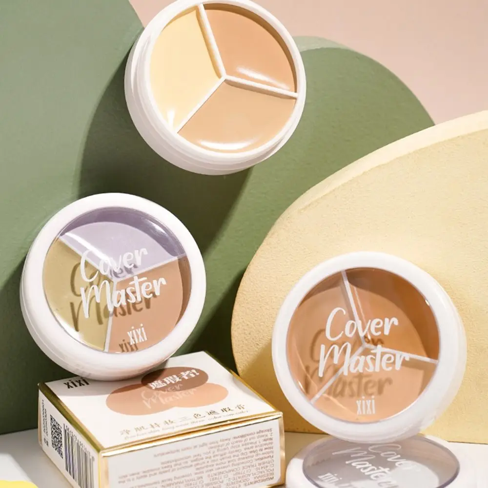 

3-Color Concealer Palette Palette Foundation With Brush Set Full Coverage Acne Spots Dark Circles Cream Base Brightening Skin