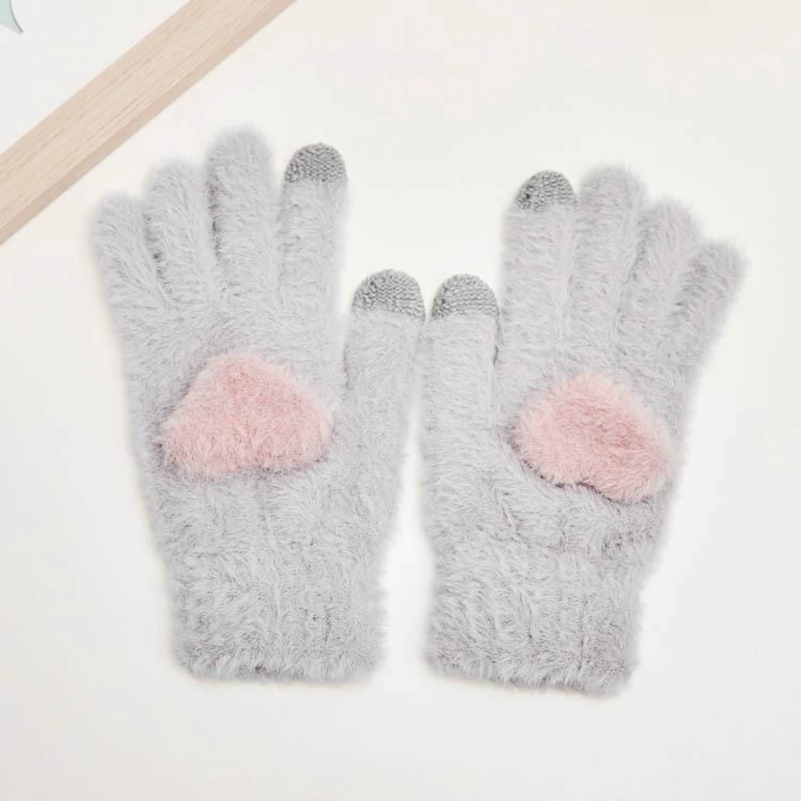 

Winter Ladies Plush Love Knitted Gloves Knitted Gloves Winter Outdoor Warm Touch Screen Gloves Elastic Cuff Texting Gloves