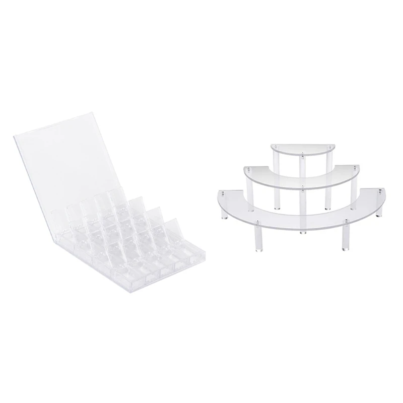 

20 Girds Acrylic Makeup Organizer Nail Art Storage Box & Transparent Removable Acrylic Cake Display Stand