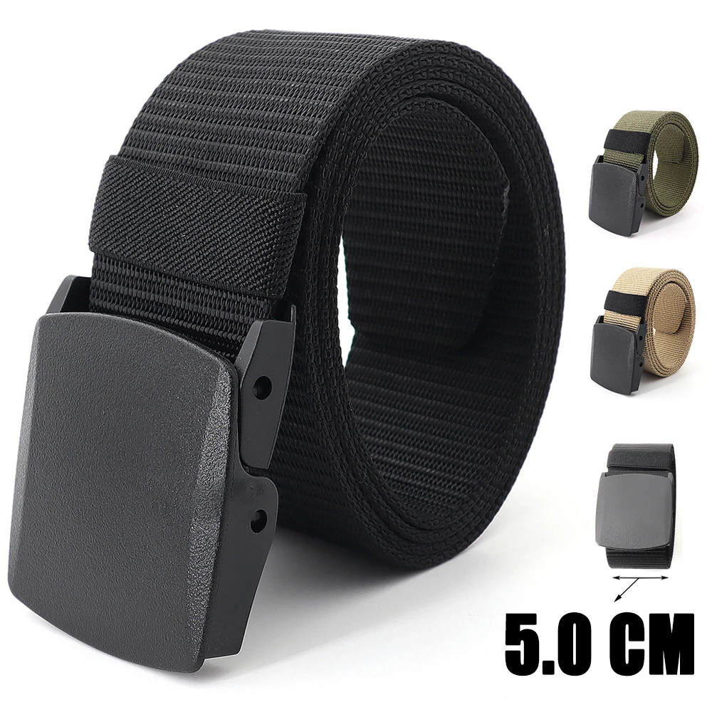 

5.0 CM Wide Width 120cm Army Belt Tactical Military Nylon Waist Belts Hunting Training Outdoor Nylon Canvas Black Khaki Straps