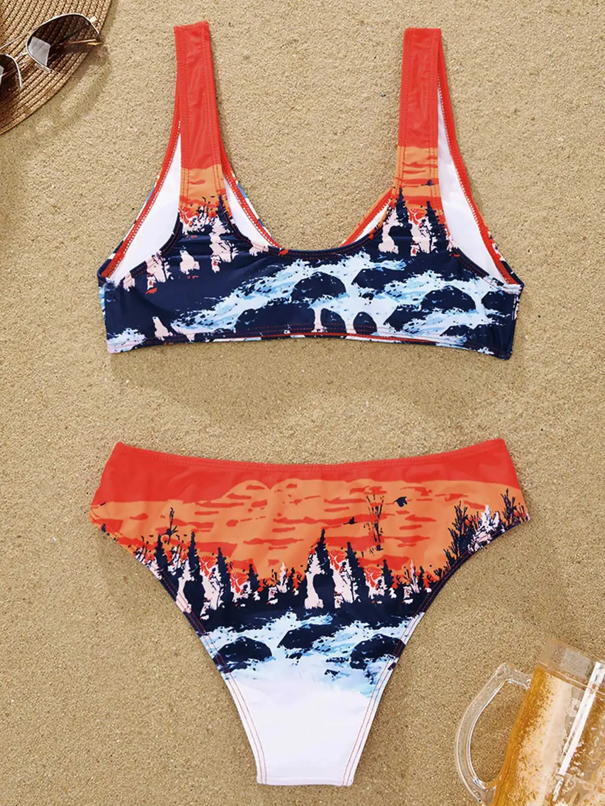 Sexy Drinks Letter Graphic Bikini Set Red Swimwear 2023 Bikinis Swimming Suit For Women Swimsuit Padded Push-up Bikini Set
