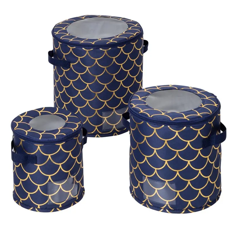 

Gorgeous Golden Three-Piece Scallop Print Dinnerware Storage Box Set