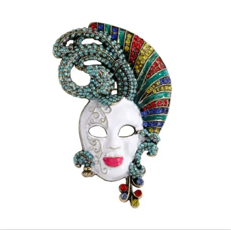 Тяжелая промышленность, преувеличенный дизайн, полная бриллиантовая маска, брошь, креативное лицо, ретро, зимнее пальто, булавка, нагрудный цветок