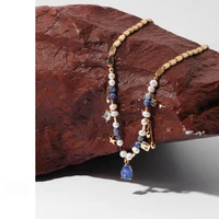 brass gold plated luxury fashion multi combination blue natural stone pearl zircon star pendant necklace for women best gift