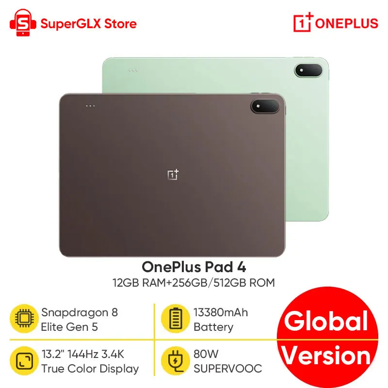 Фото Глобальная версия планшета OnePlus Pad 4 с процессором Snapdragon 8 Elite Gen 5, 13.2-дюймовым 144Гц 3.4K True Color дисплеем, батареей 13380 мАч и Bluetooth 6.0 №1