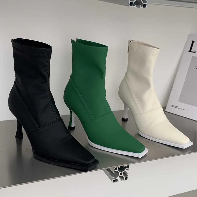 

Женские ботильоны из эластичной ткани, на молнии, с квадратным носком