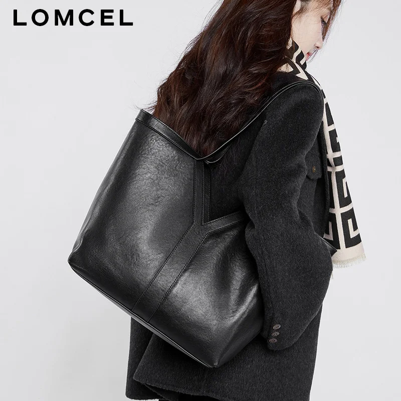 Фото LOMCEL 137 Кожаная сумка в простом корейском стиле, из растительно-дубленой кожи, сумка-тоут, сумка через плечо, большая вместимость, женская. №3