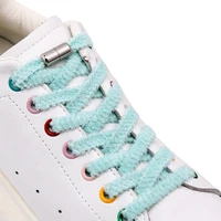 1 pair flat shoelaces elastic lazy shoe laces round capsule metal lock plush shoes lace without tie for sneakers rubber band