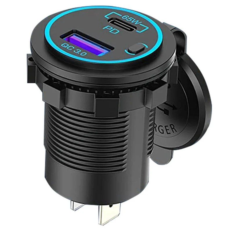 65W PD 12V USB Outlet for Laptop C Car Charger Socket Multi Port Waterproof Adapter Boat Truck