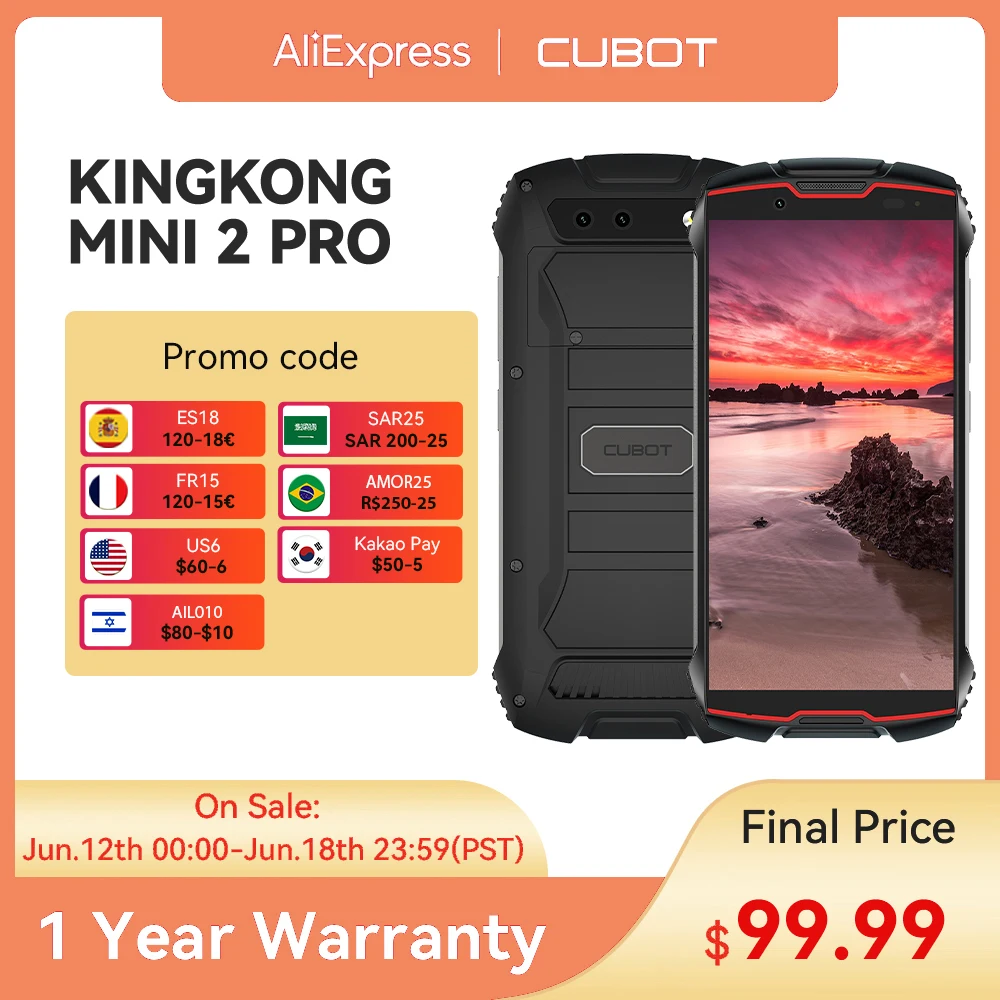 Cubot KingKong MINI 2 Pro 4 Inch Mini Smartphone Waterproof 4GB+64GB(128GB Extended) Dual SIM 4G GPS Face ID Rugged Mobile Phone