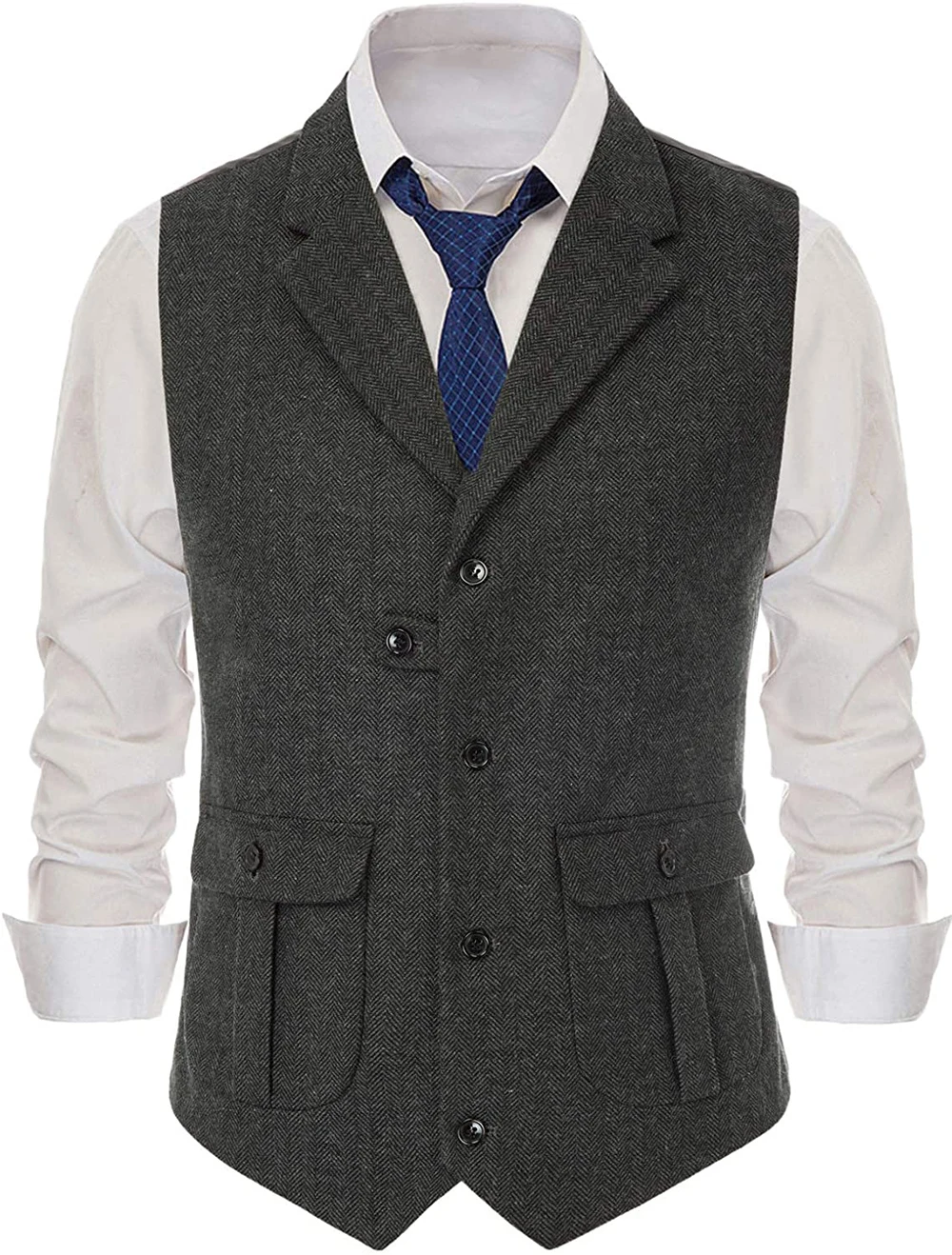 

Casual Suit Vest Notch Lapel with Two Pockets Herringbone Waistcoat for Wedding Groomsmen Herringbone Men's Vests