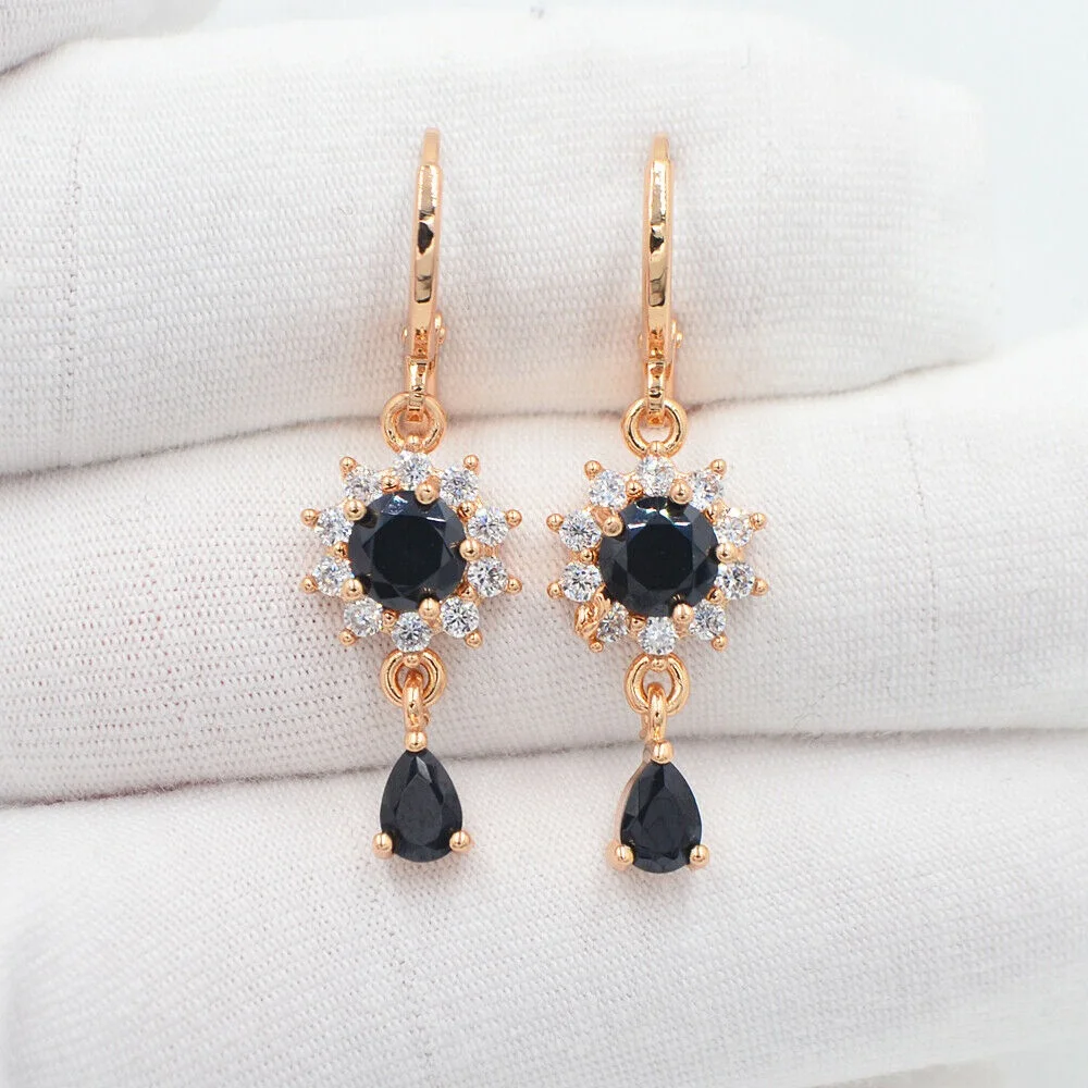 Женские серьги-подвески в виде подсолнуха с розовым фианитом | Украшения и